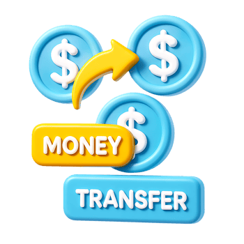 Money transfer concept with dollar signs and arrow isolated on transparent background png