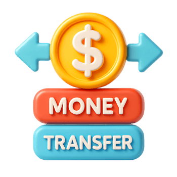 3d illustration of money transfer with a dollar coin and arrows, isolated on transparent background png